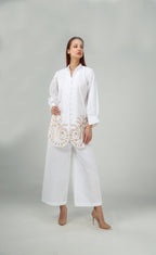 2PC-White Gold Embroidered
