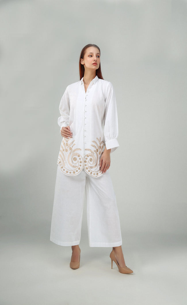 2PC-White Gold Embroidered Main Image