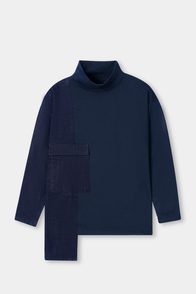 Denim Block Turtleneck Hover Image