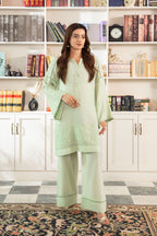 2PC-Green Bow Embroidered