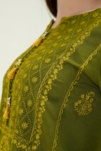 3PC-Olive Embroidered