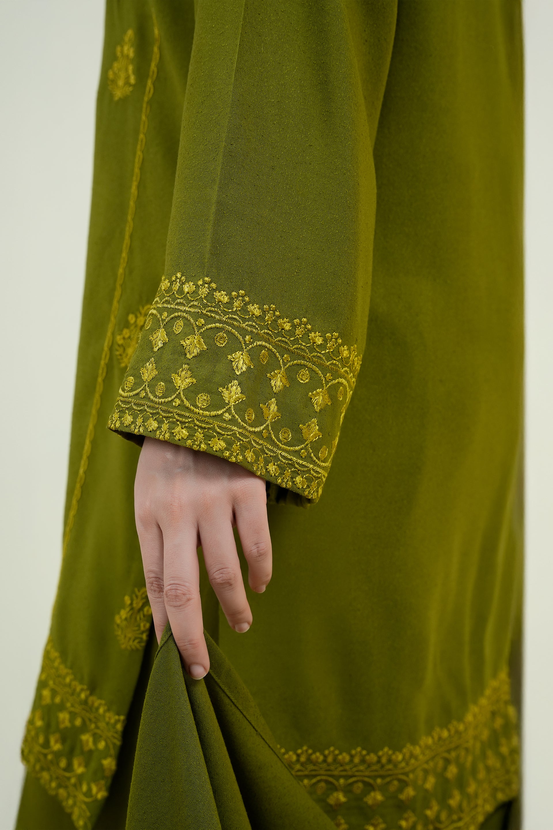 3PC-Olive Embroidered