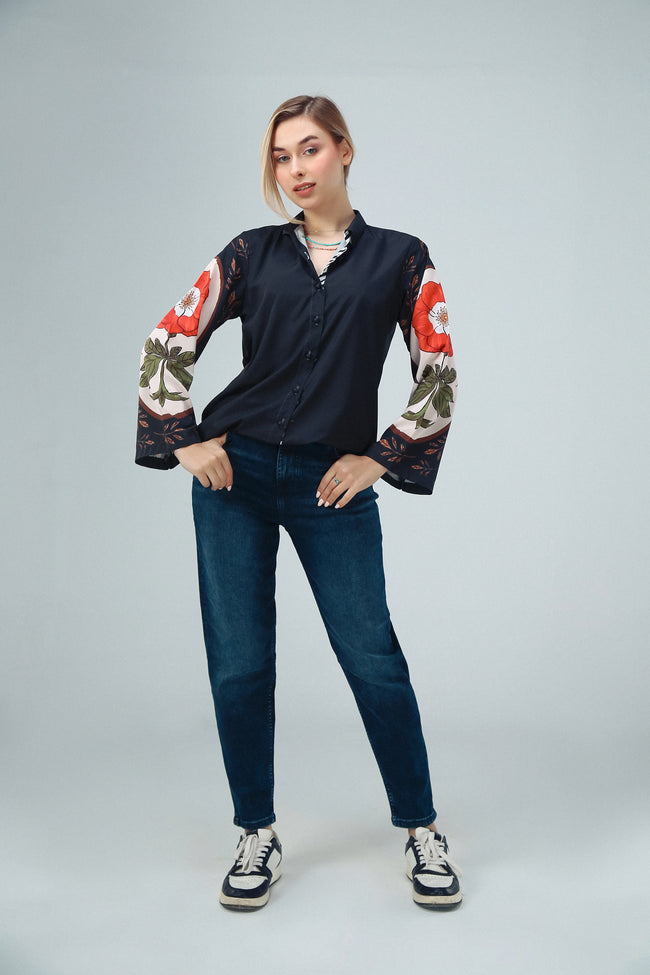 Floral Sleeve Print Shirt Hover Image