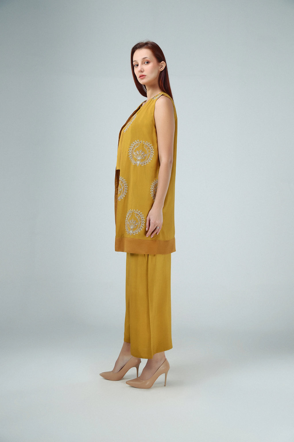 3PC-Golden Mustard Embroidered