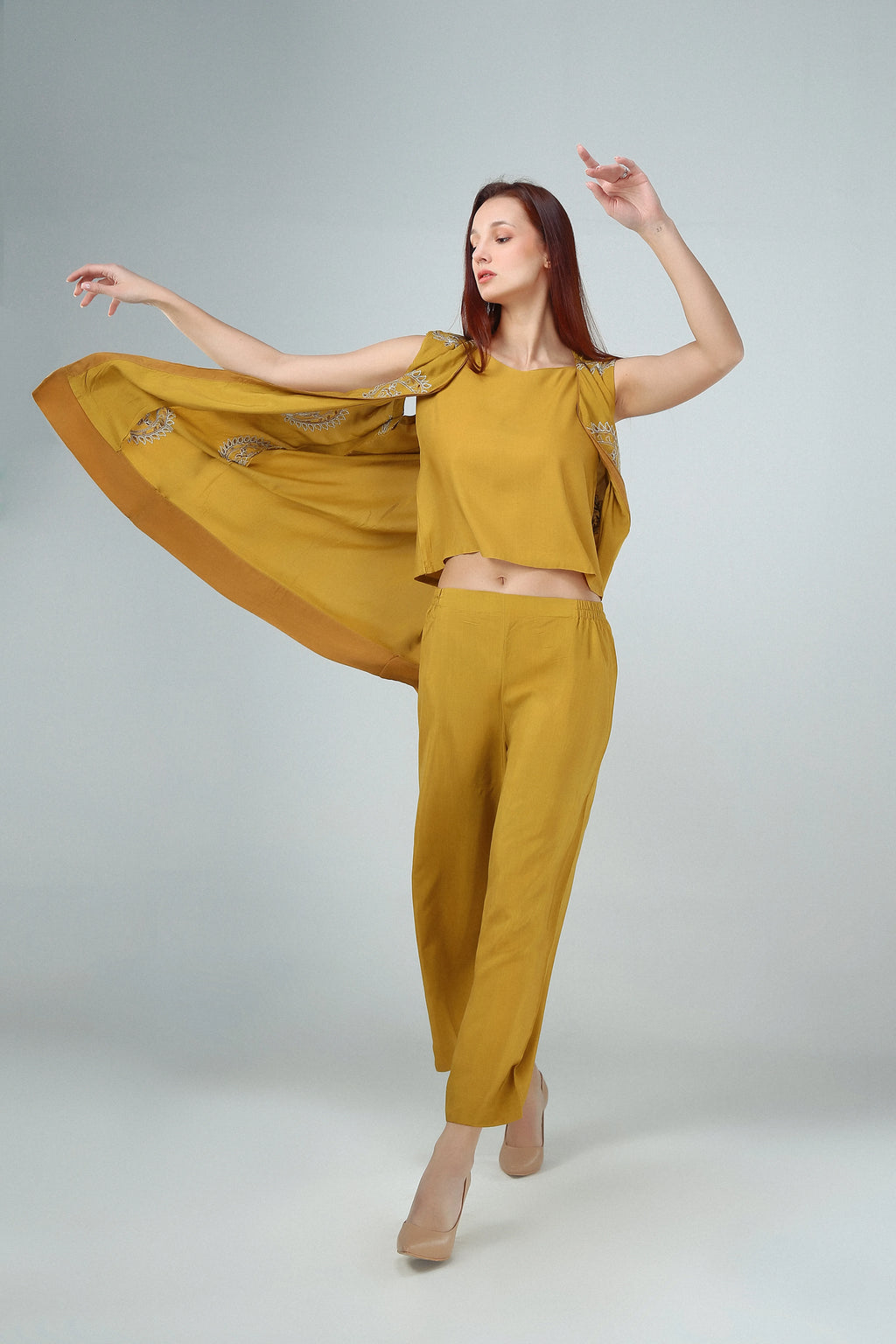 3PC-Golden Mustard Embroidered