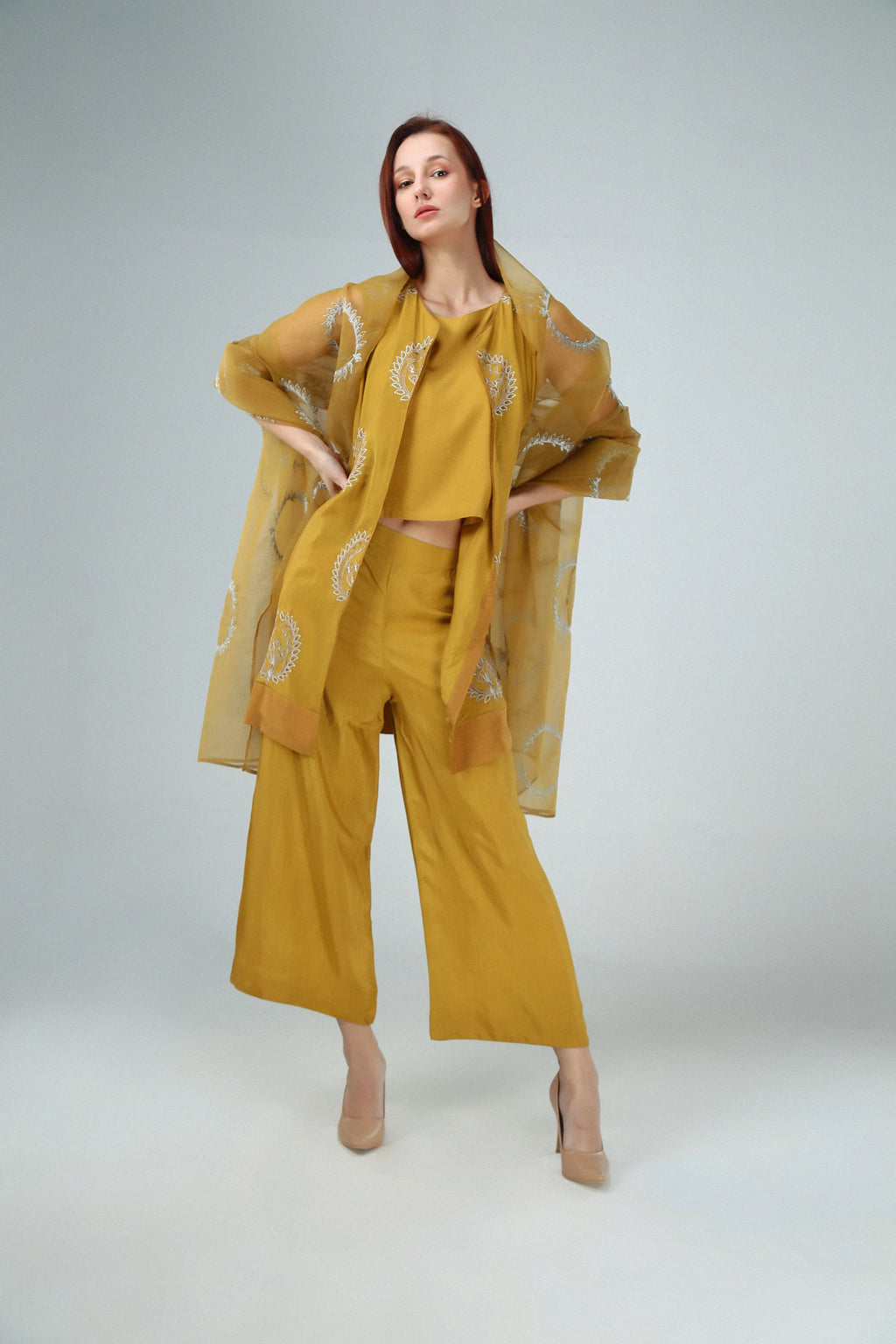 3PC-Golden Mustard Embroidered
