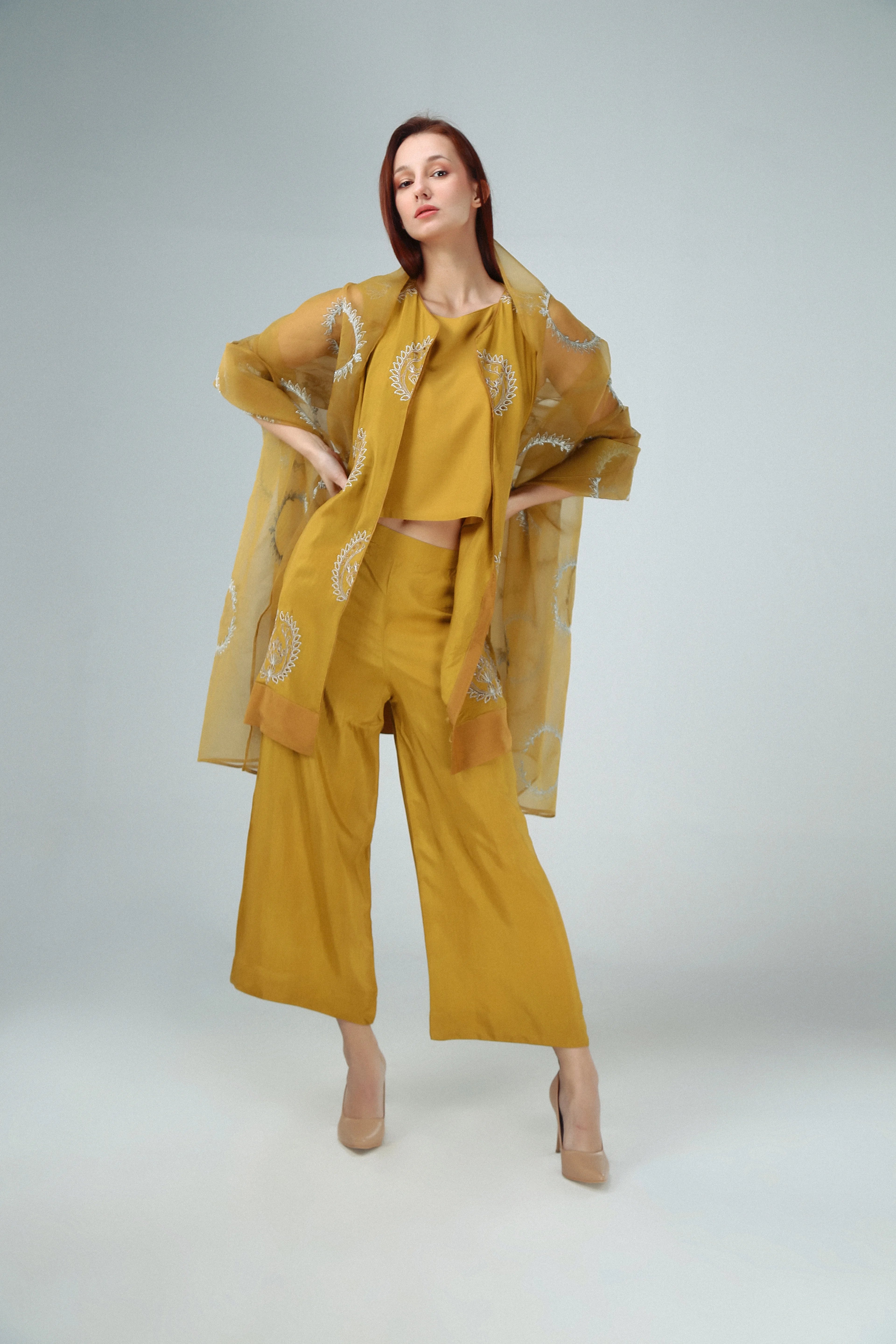 3PC-Golden Mustard Embroidered