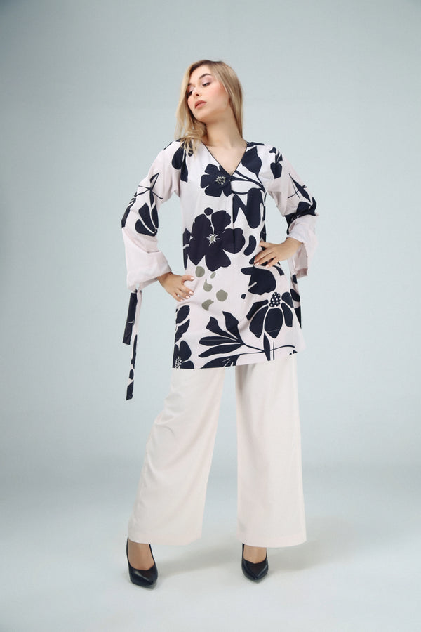 Floral Printed with Tie-Sleeves