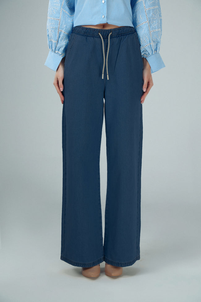 Wide-Leg Denim Pants Hover Image