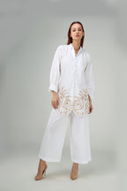 2PC-White Gold Embroidered