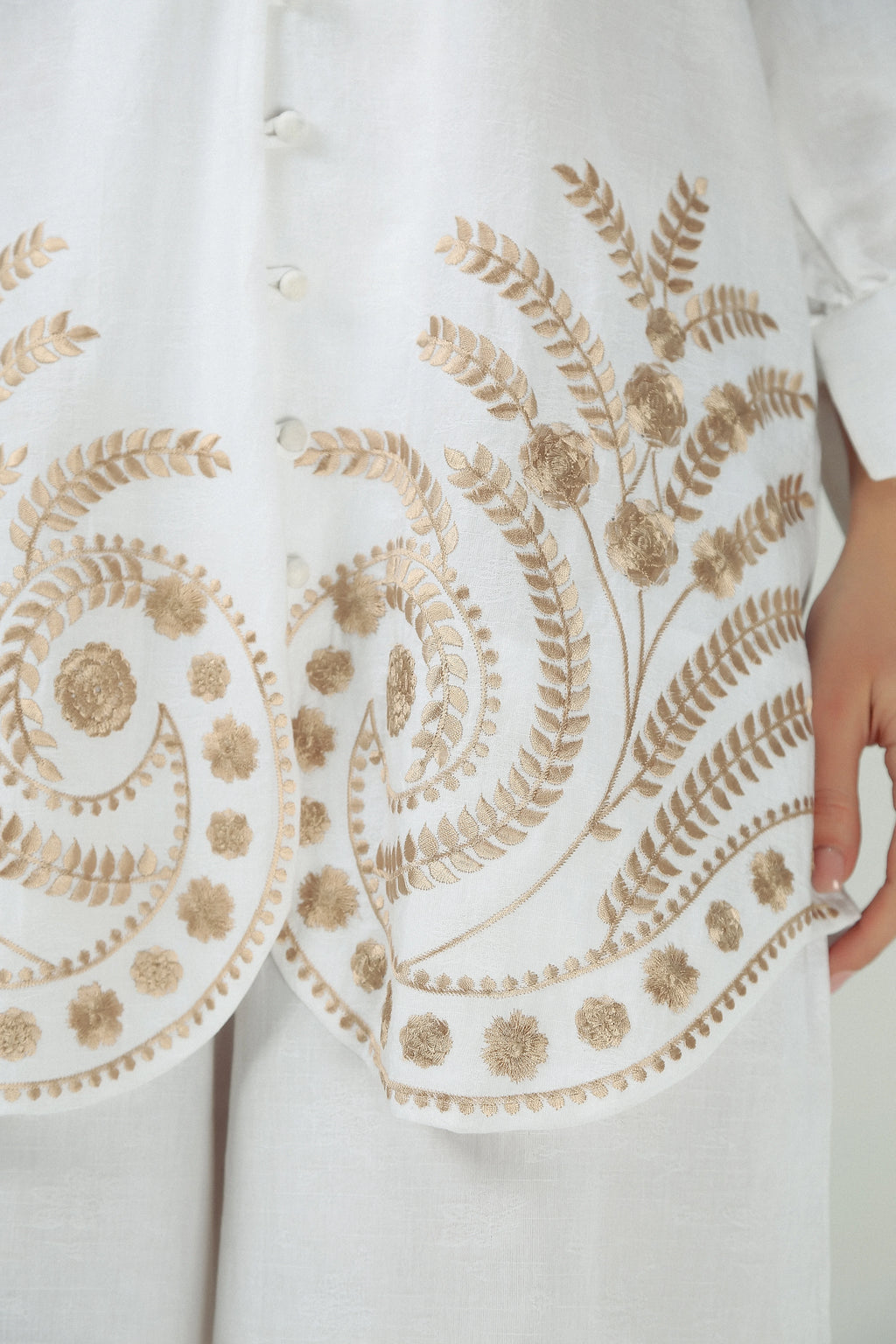 2PC-White Gold Embroidered