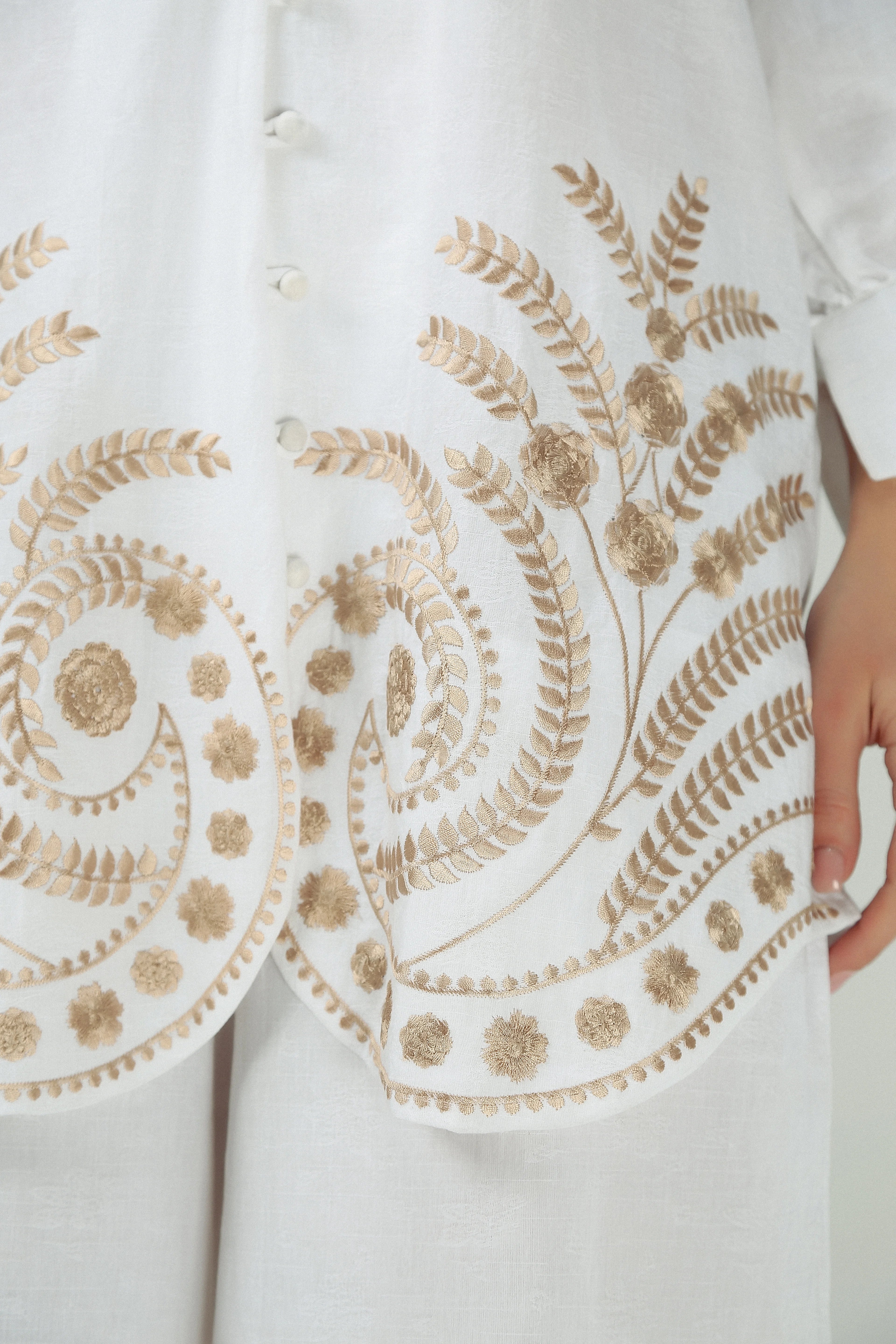 2PC-White Gold Embroidered