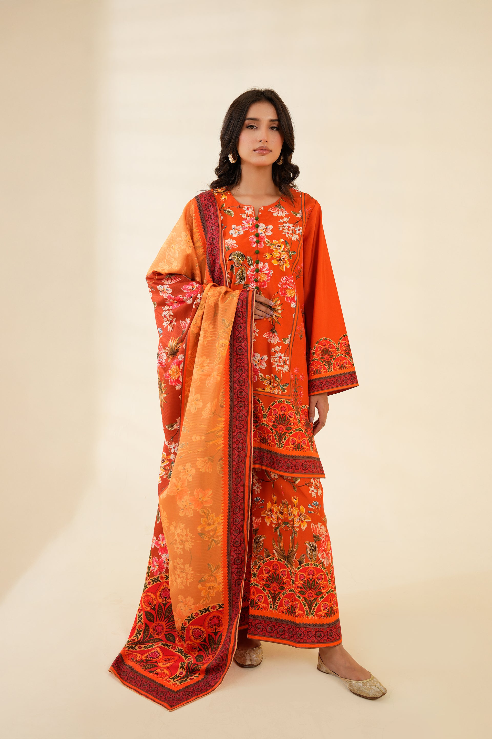 3PC-Orange Oasis Print