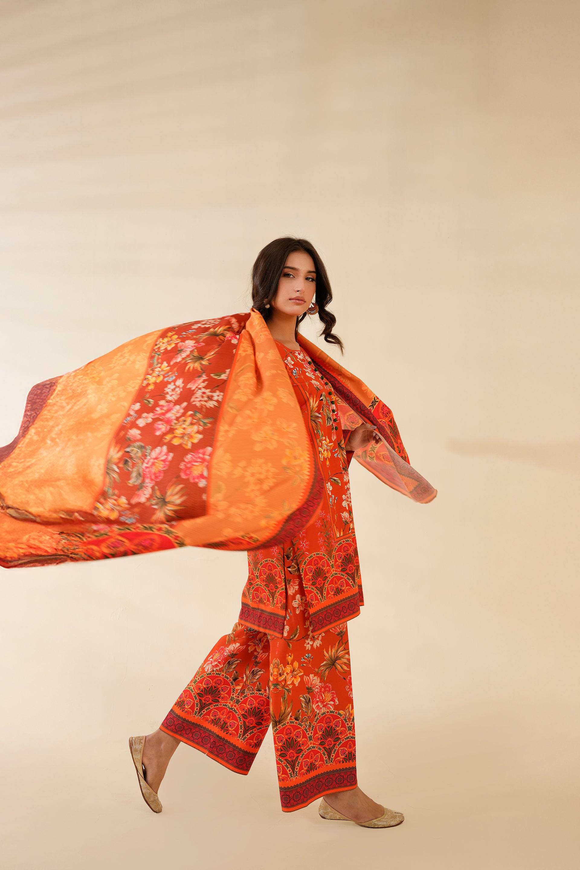 3PC-Orange Oasis Print