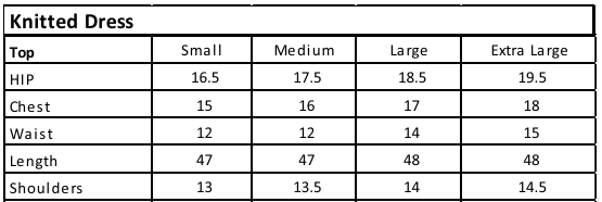 Size chart for Bordeaux Bodycon