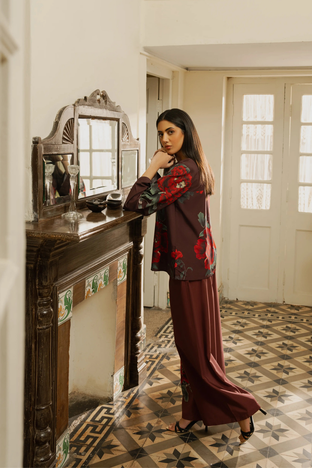 2PC-Chinoiserie Floral Print