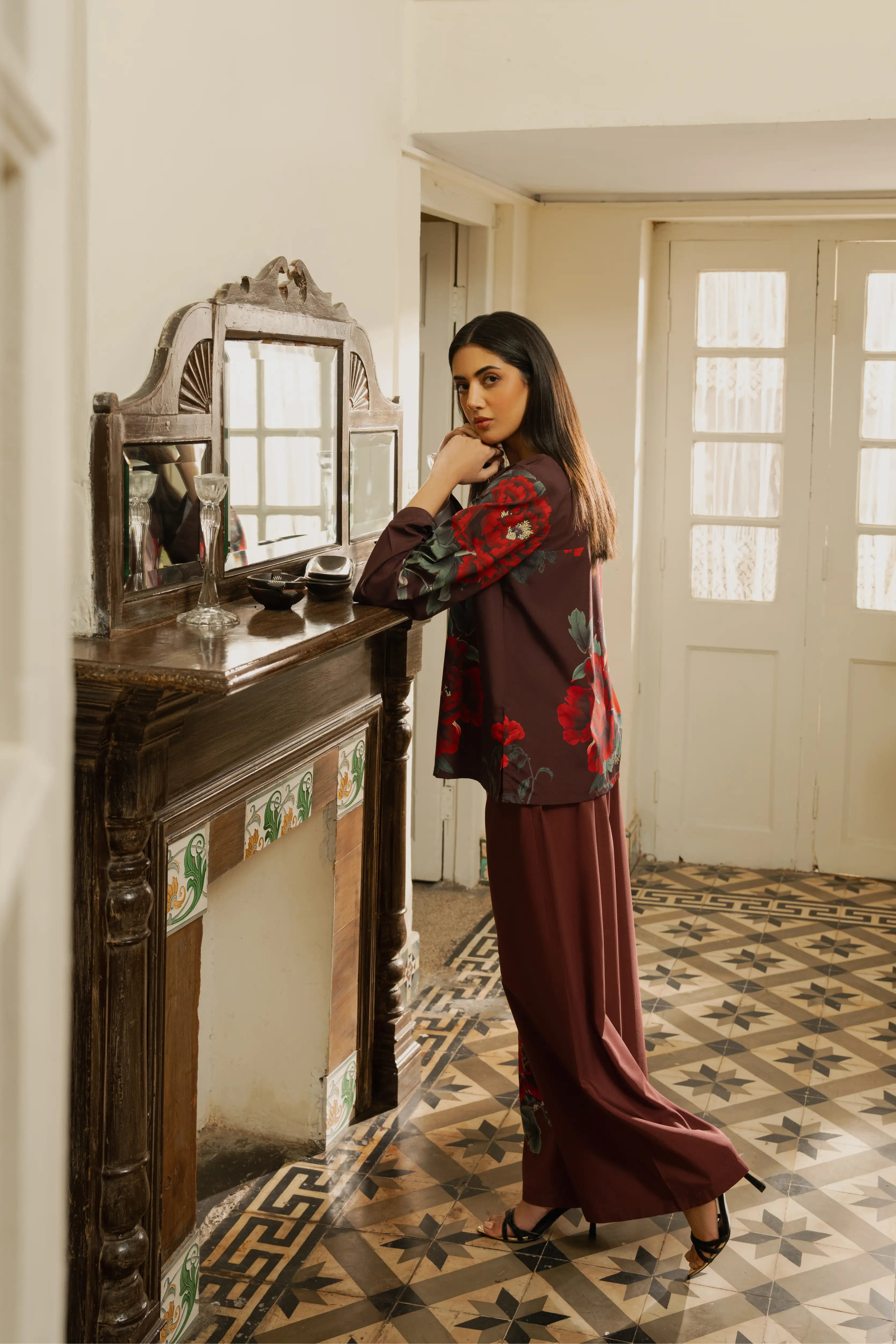 2PC-Chinoiserie Floral Print