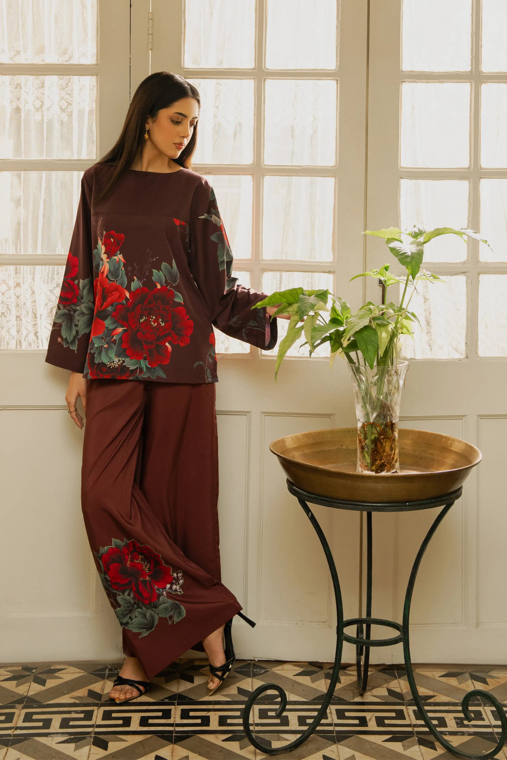2PC-Chinoiserie Floral Print