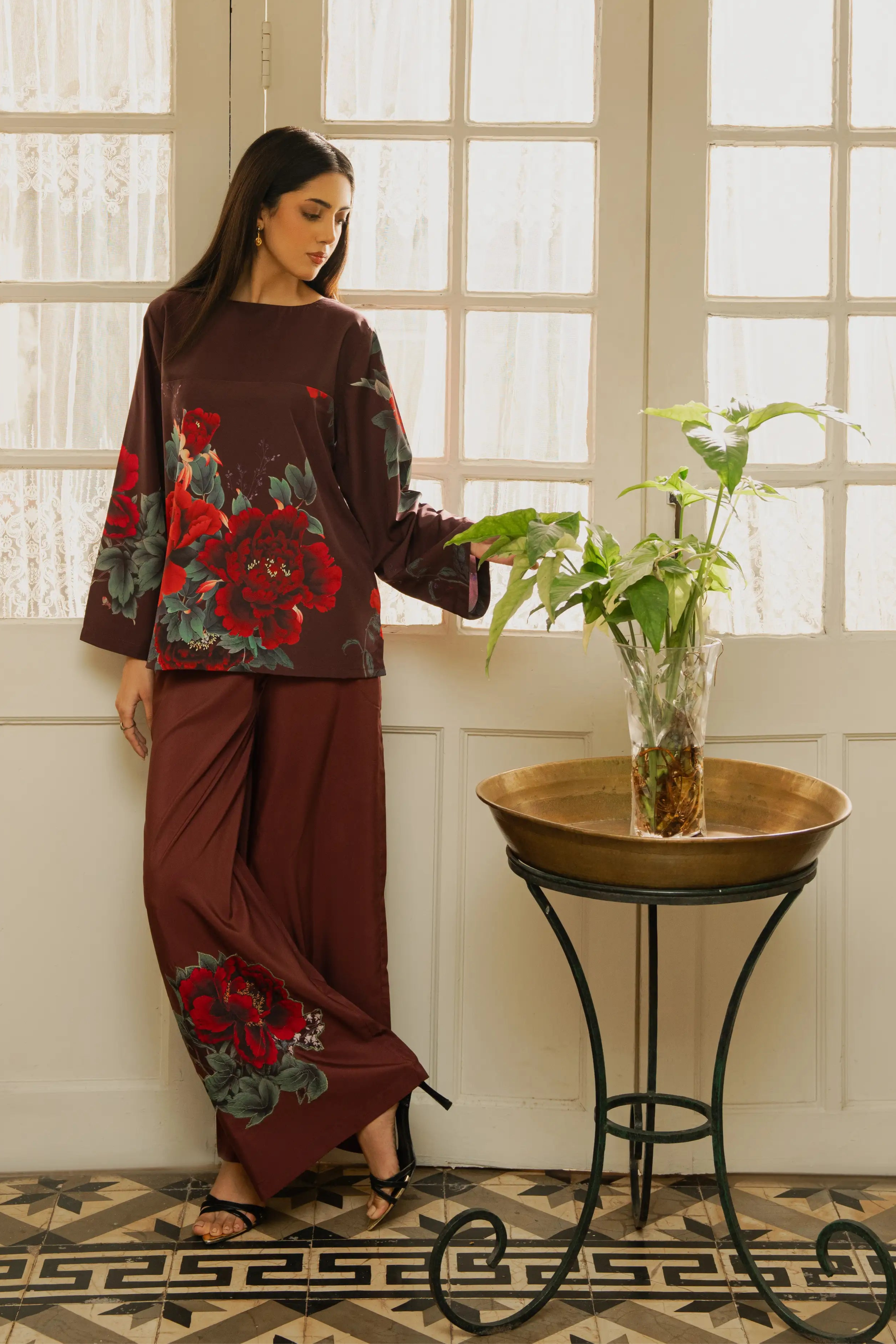 2PC-Chinoiserie Floral Print