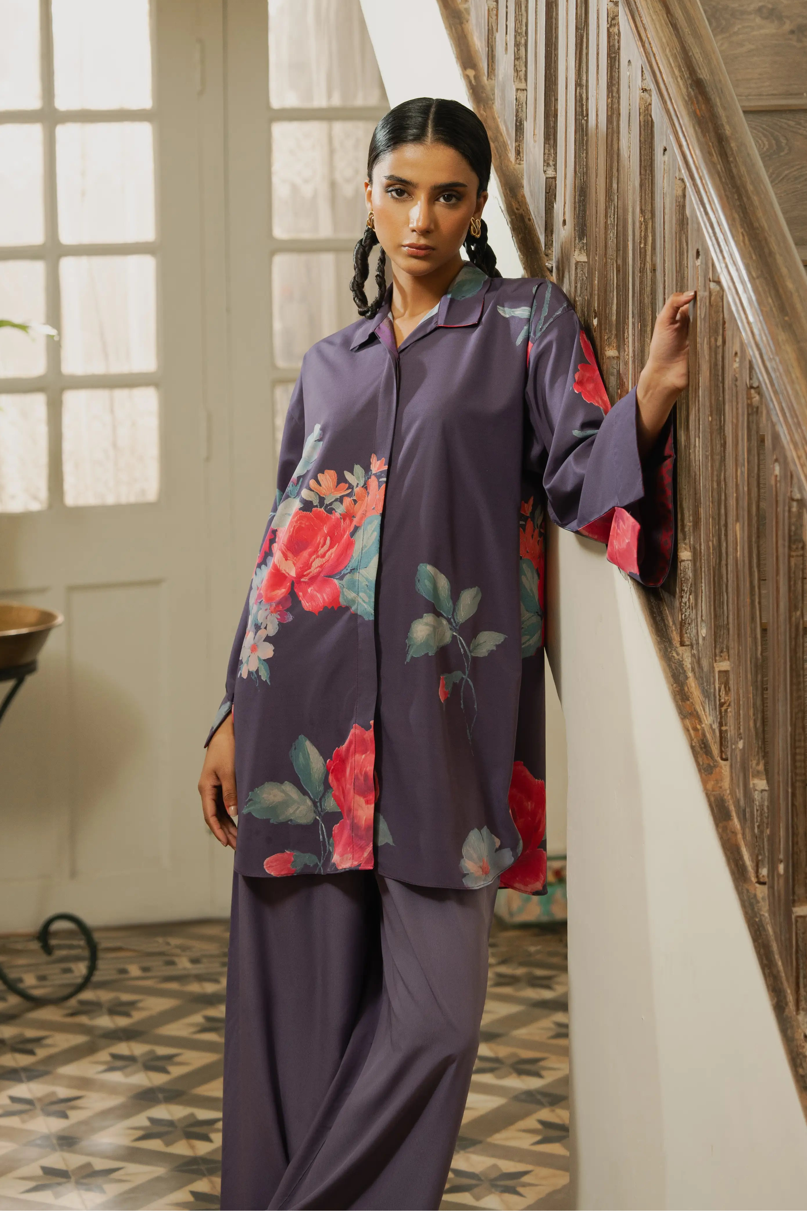 2PC-Vintage Floral Print