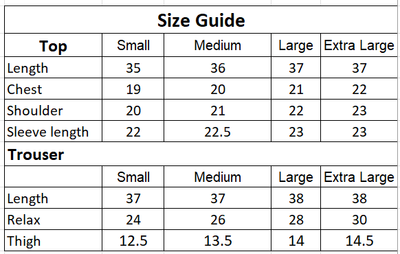 Size chart for 2PC-Green Bow Embroidered