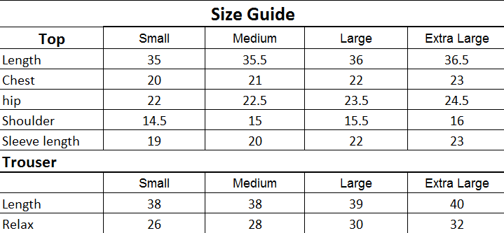 Size chart for 2PC-Jouri Print