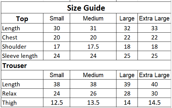 Size chart for 2PC-Black Leaf-Print