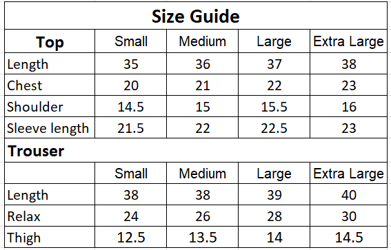 Size chart for 2PC-Morning Tropical Print