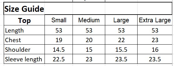 Size chart for Roséwood Dress