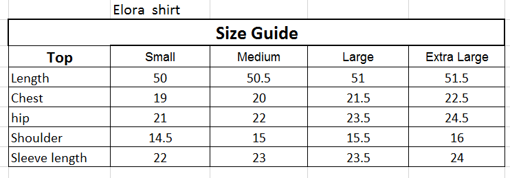 Size chart for 1PC-Elora Print